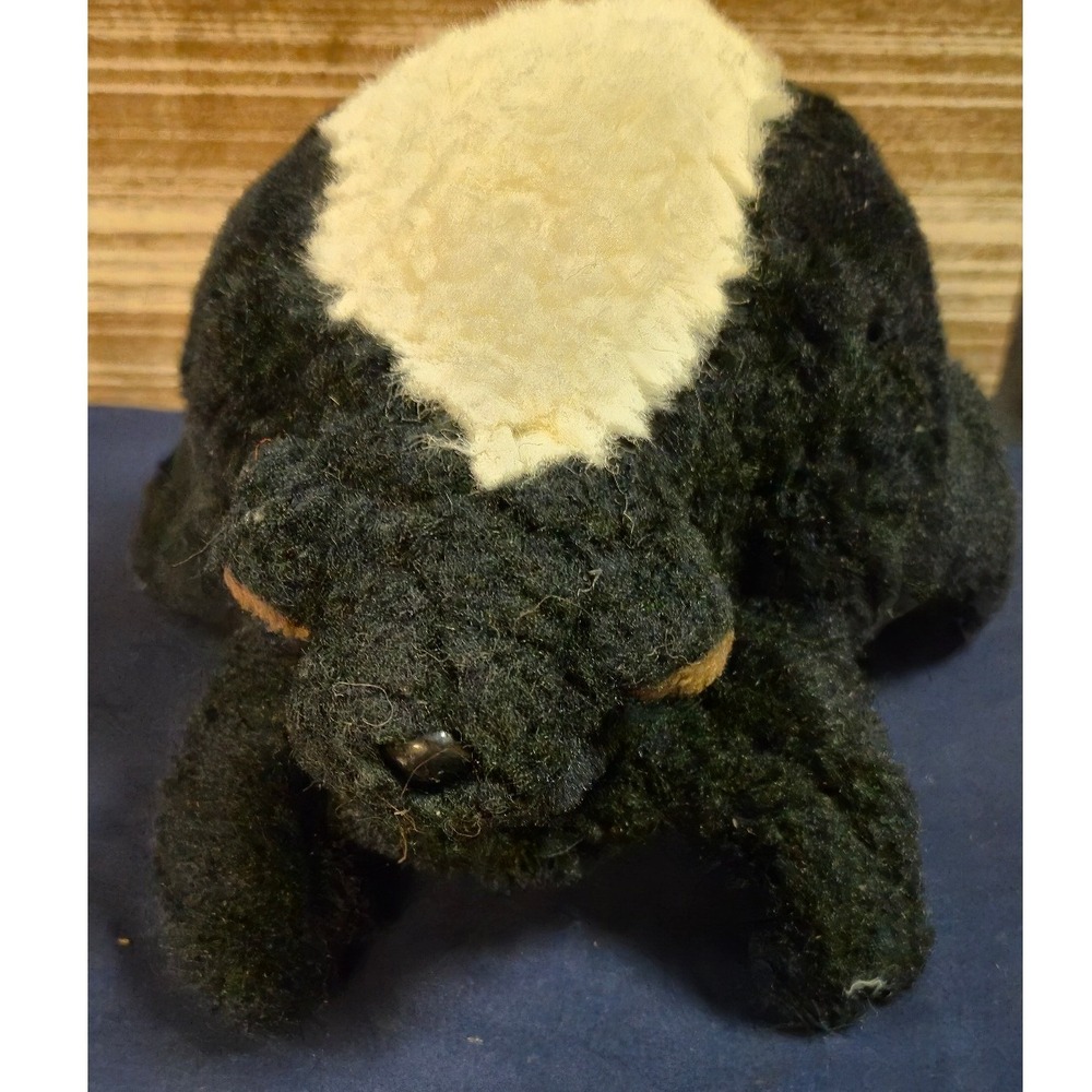 Vintage‎ Skunk Hand Puppet Plush Black White Fuzzy Animal Toy Orange Lining